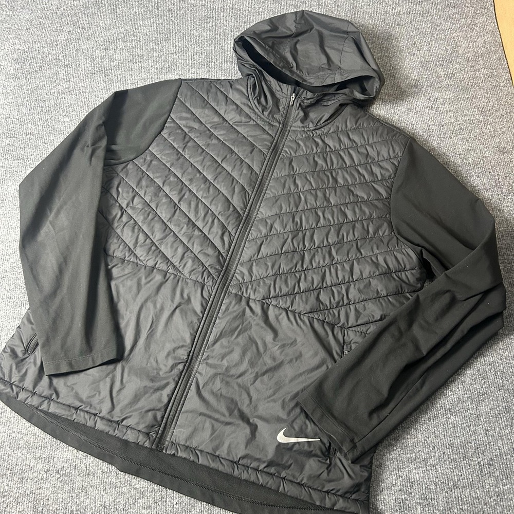 Nike Aerolayer Jacket Mens XL Black Hooded Running Windbreaker Full Zip